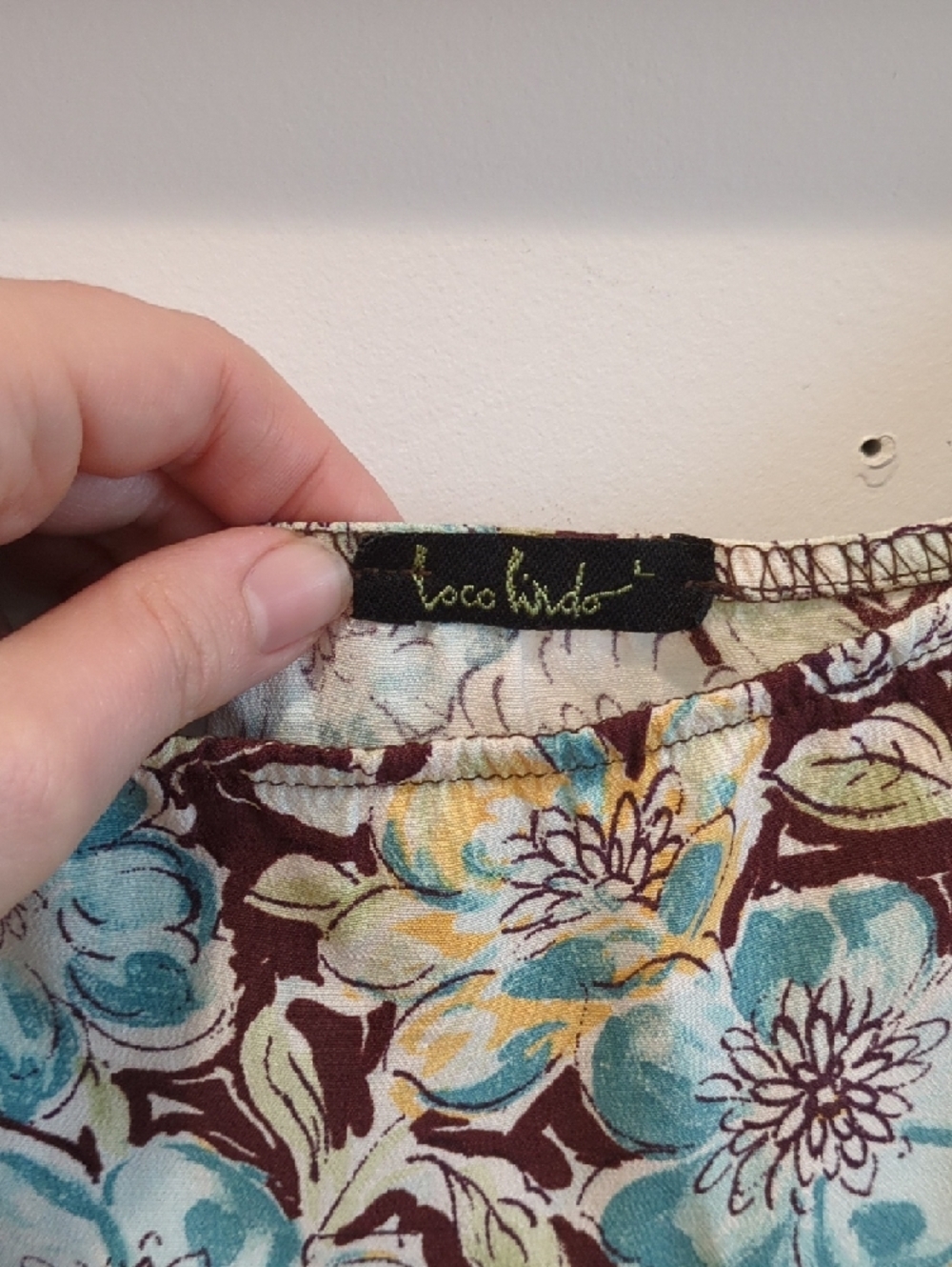 Loco Lindo Vintage Y2K 90s Floral A-Line Skirt in Teal Brown Cream Size Large - Picture 4 of 8